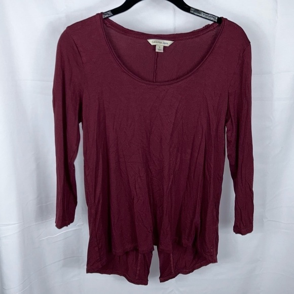Calvin Klein Jeans Shirt Quarter Sleeve Scoop Crew Neck Slit Back Pullover Top - Picture 5 of 8